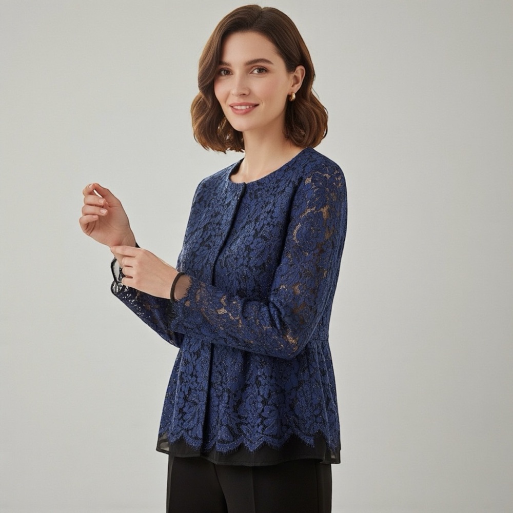 MSGM Made in Italy Lace Peplum Jacket in Navy